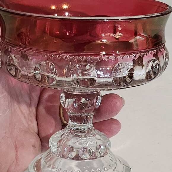 Indiana Glass/Tiffin Ruby Red King's Crown Thumbprint Glass Compote With Lid - Picture 8 of 10